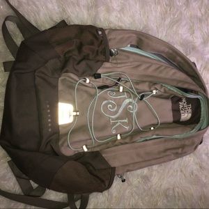north face bookbag with JSK initials